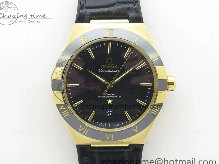 0318 HighQuality Constellation 131.33.41.21.03.001 YG TW Best Edition Black Dial On Gummy Strap A 7871